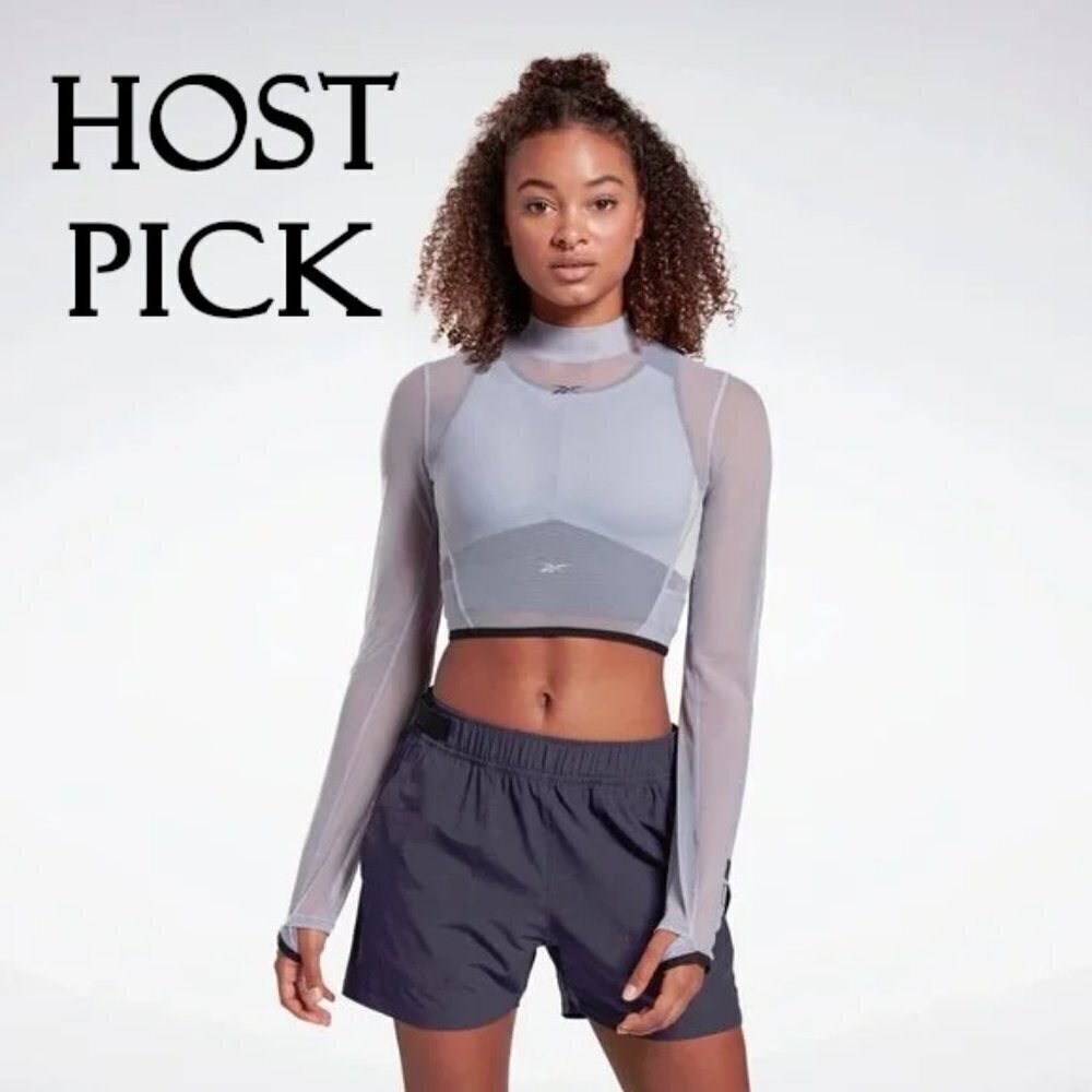 NWT Reebok lilac mesh sheer cropped slim fit running top